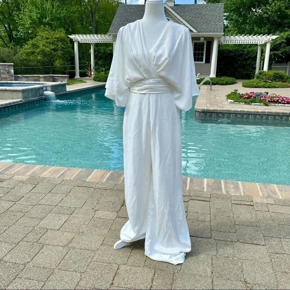 NWT Theia Kenneth Formal Wide-Leg Jumpsuit White 4